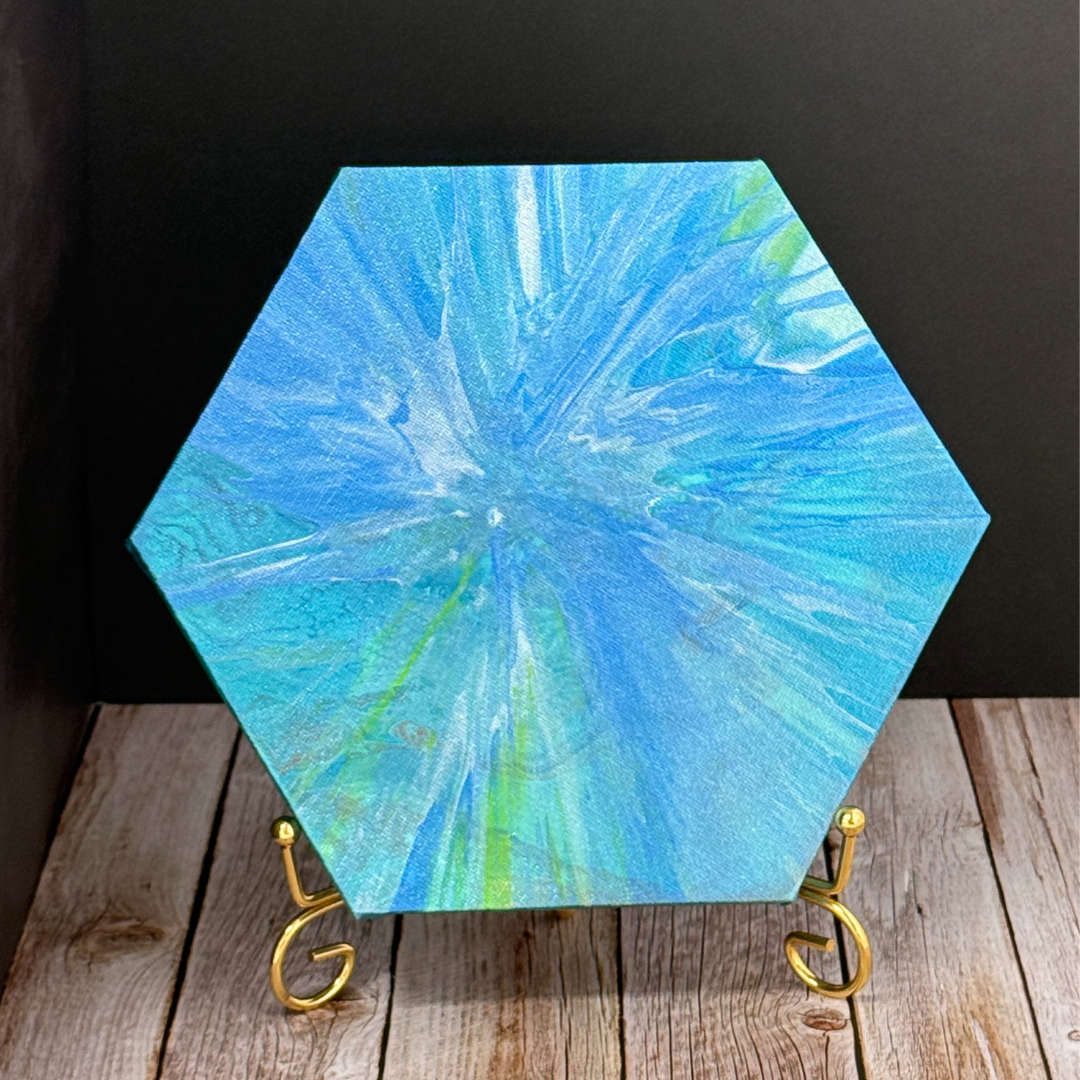 Sparkle Art®『Blue Harmony』|癒しのブルー 抽象画・六角形キャンバス原画|SAORI Official Store