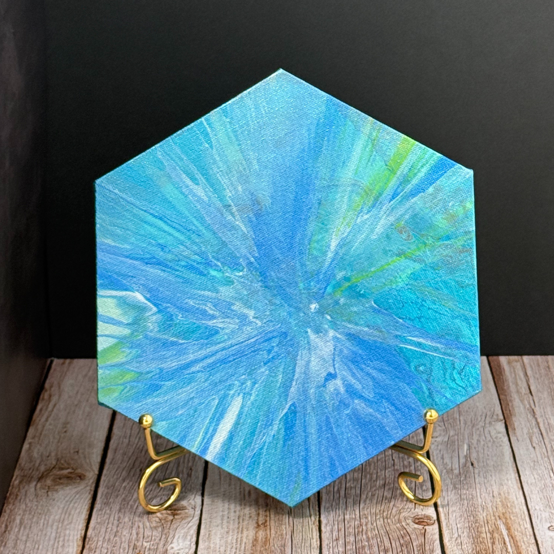 Sparkle Art®『Blue Harmony』|癒しのブルー 抽象画・六角形キャンバス原画|SAORI Official Store