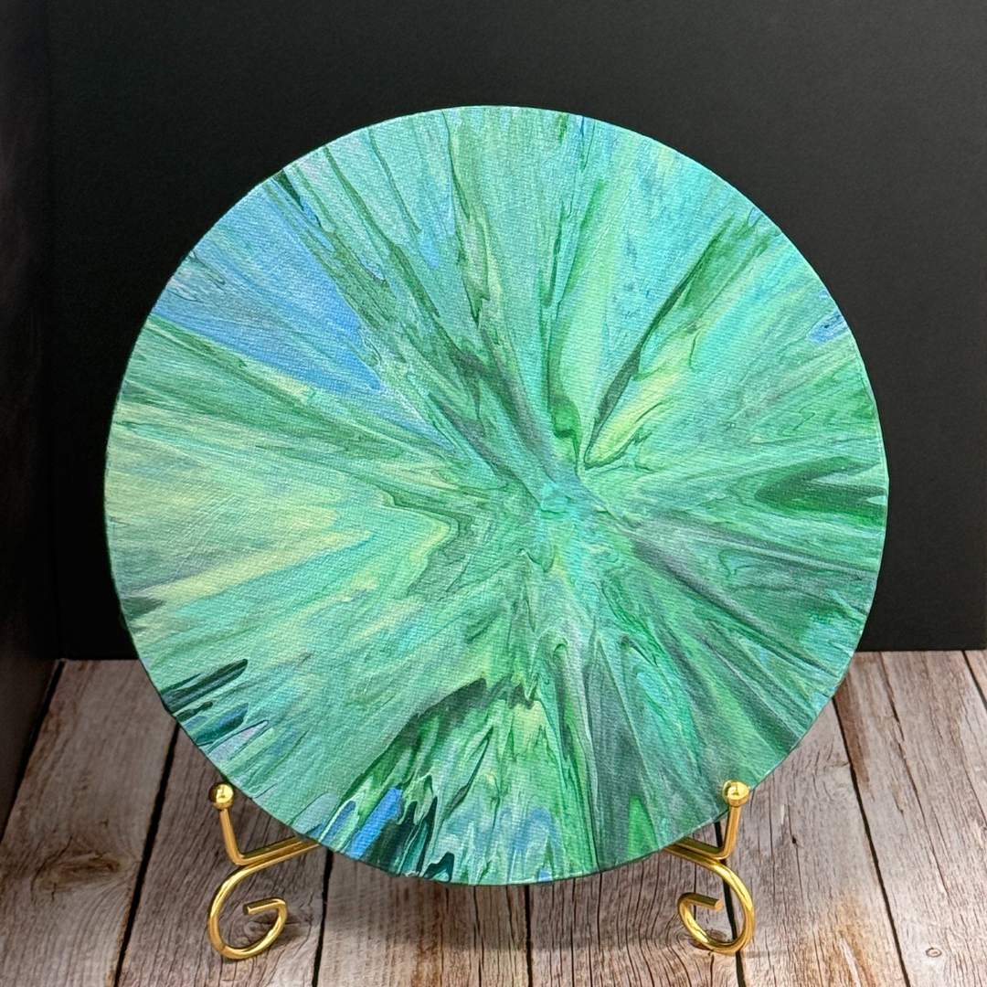Sparkle Art®『Forest Breath』|癒しのグリーン×ブルー 抽象画・円形キャンバス原画|SAORI Official Store