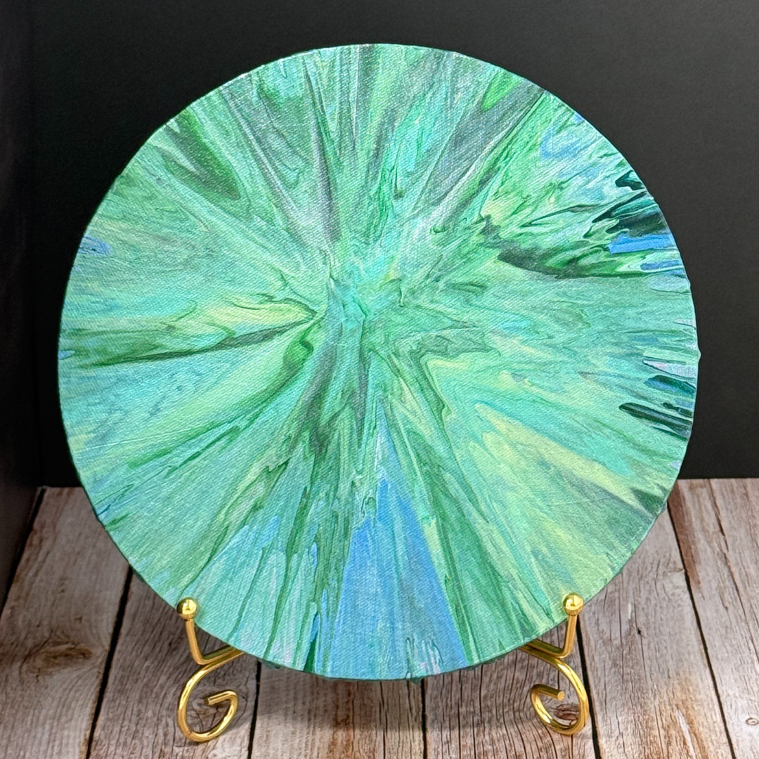 Sparkle Art®『Forest Breath』|癒しのグリーン×ブルー 抽象画・円形キャンバス原画|SAORI Official Store