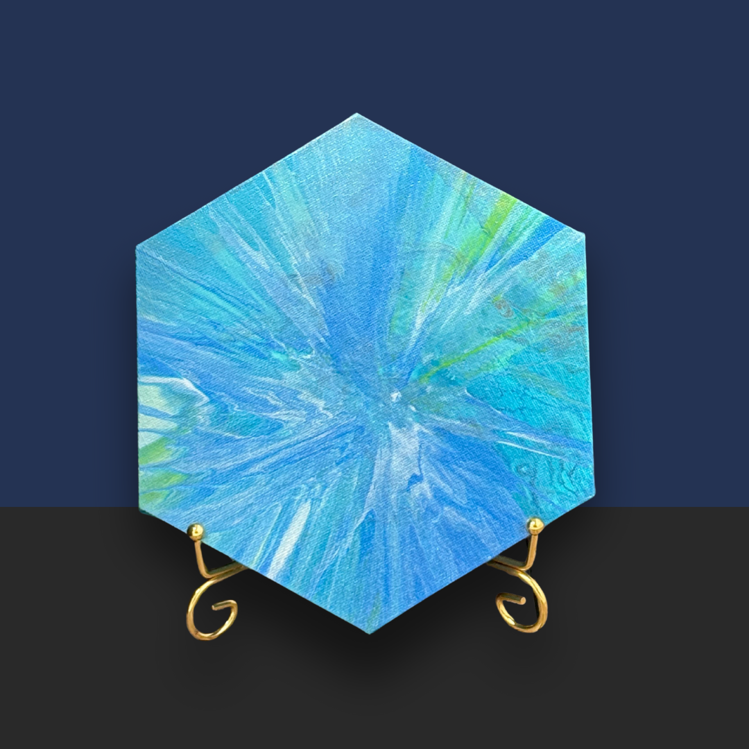 Sparkle Art®『Blue Harmony』|癒しのブルー 抽象画・六角形キャンバス原画|SAORI Official Store