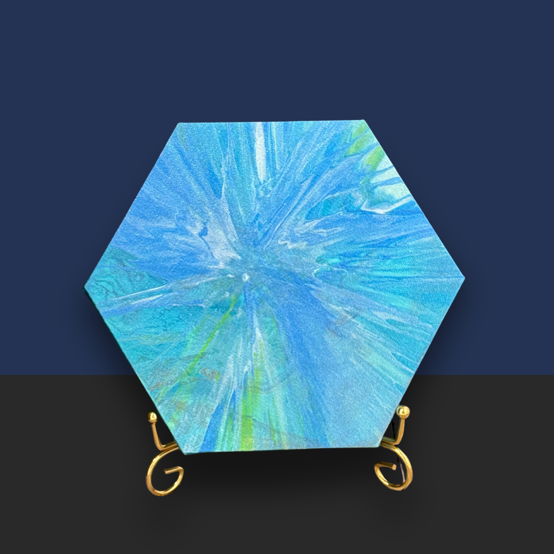 Sparkle Art®『Blue Harmony』|癒しのブルー 抽象画・六角形キャンバス原画|SAORI Official Store