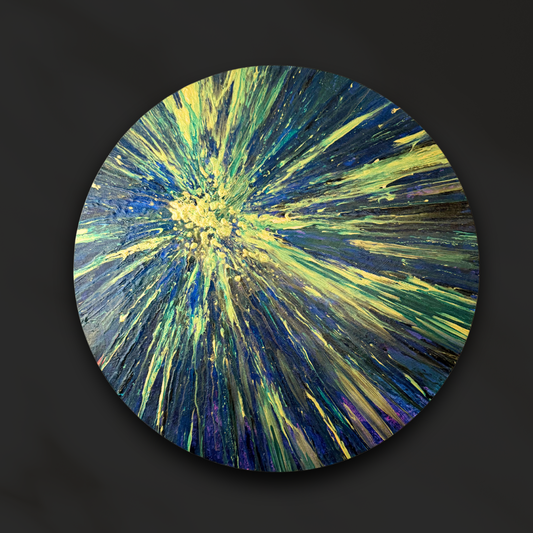 Sparkle Art®『Origin of Light 』｜光の起源｜青と金が放つ宇宙的エネルギー・円形アート原画｜SAORI Official Store