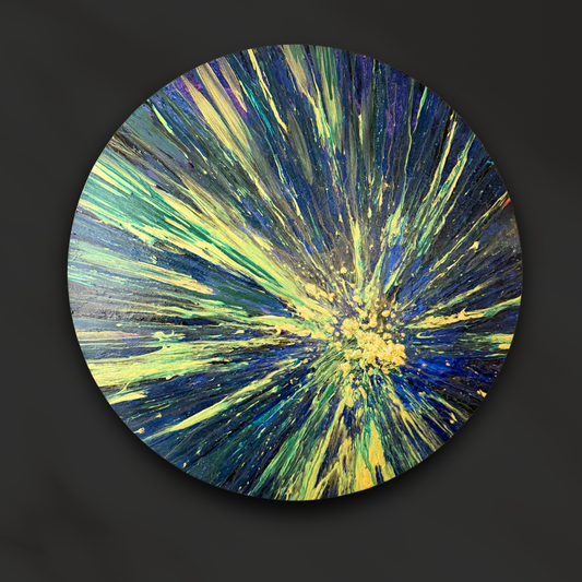Sparkle Art®『Origin of Light 』｜光の起源｜青と金が放つ宇宙的エネルギー・円形アート原画｜SAORI Official Store