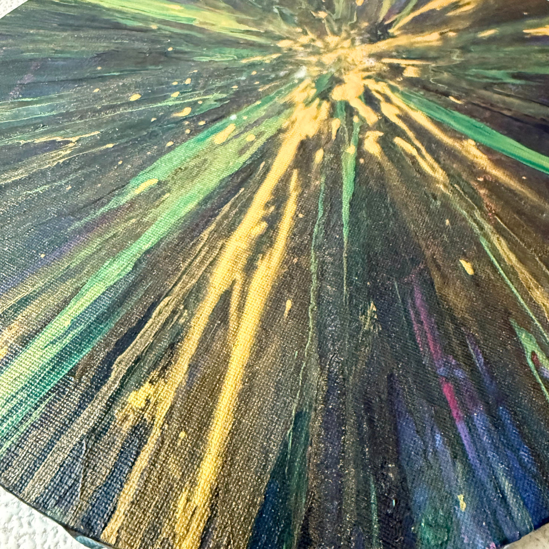 Sparkle Art®『Origin of Light 』｜光の起源｜青と金が放つ宇宙的エネルギー・円形アート原画｜SAORI Official Store