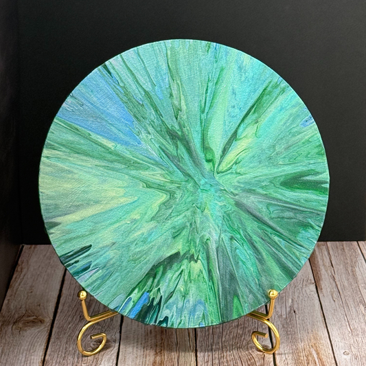 Sparkle Art®『Forest Breath』｜癒しのグリーン×ブルー 抽象画・円形キャンバス原画｜SAORI Official Store