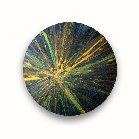 Sparkle Art®『Burst of Light 』｜光の誕生｜金と緑が弾けるエネルギーアート・円形原画｜SAORI Official Store