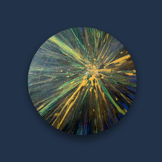 Sparkle Art®『Burst of Light 』｜光の誕生｜金と緑が弾けるエネルギーアート・円形原画｜SAORI Official Store