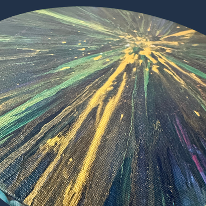 Sparkle Art®『Burst of Light 』｜光の誕生｜金と緑が弾けるエネルギーアート・円形原画｜SAORI Official Store