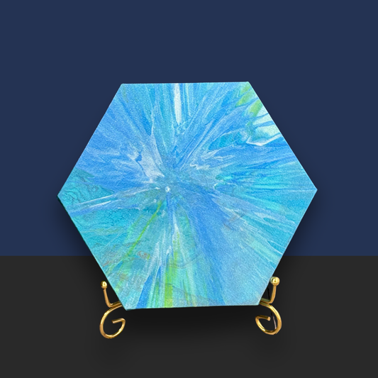 Sparkle Art®『Blue Harmony』｜癒しのブルー 抽象画・六角形キャンバス原画｜SAORI Official Store