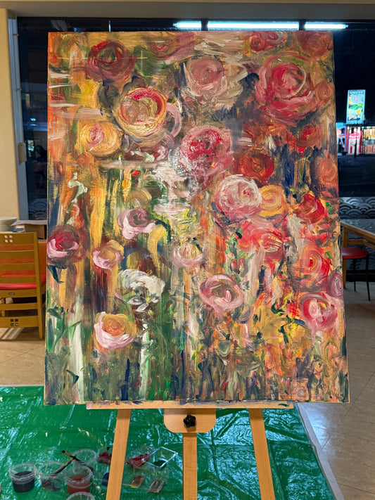 そよぐ　かおる　きこえる｜光と風を感じる花の抽象画｜子どもたちと描いたライブアート